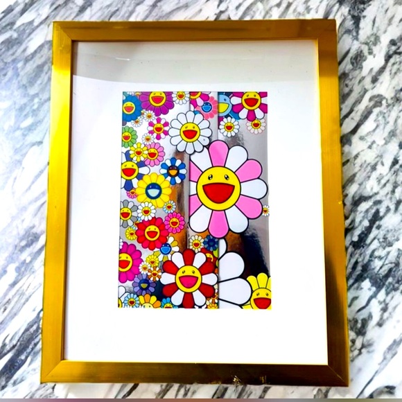Handmade Accessories - Takashi Murakami Flower Card Print from Museum of Modern Art in Gold Frame